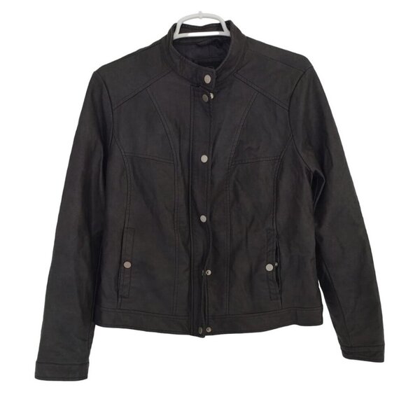 Bernardo women's grey faux leather jacket with snap buttons and zip closure. - Picture 1 of 7